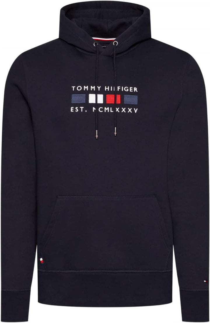 Tommy Hilfiger Langarm Hoodie Kapuze Logo-Details Uni weinrot M Blau, M Blau