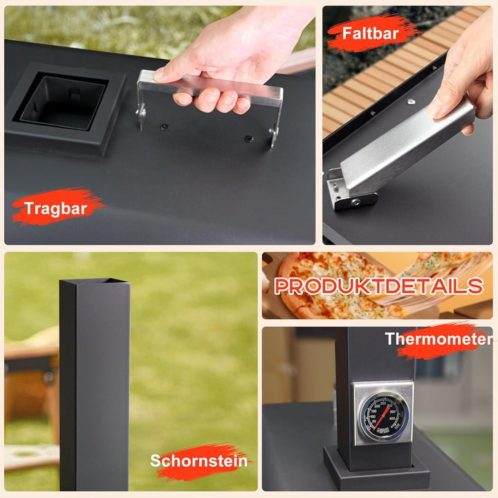 Karinear Pellet Pizzaofen, Outdoor Pizzaofen mit Pizzastein, Zubehör, Holzpellets 12-Zoll-Outdoor-Pi
