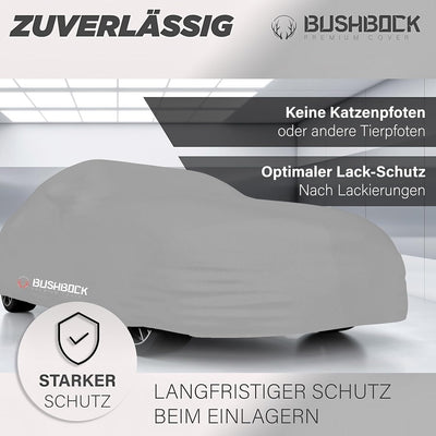 BUSHBOCK® Premium Autoabdeckung Indoor - Satin Schutzhülle Stoff - Abdeckplane Autoplane Autogarage