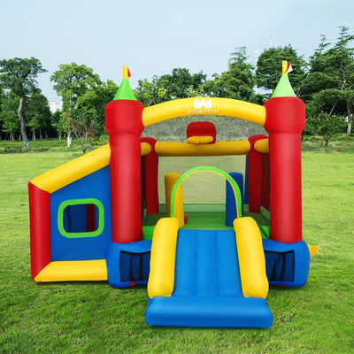 COSTWAY Hüpfburg aufblasbar, Springburg, Hüpfschloss mit Rutsche, Spielburg für Kinder 380 x 305 x 2