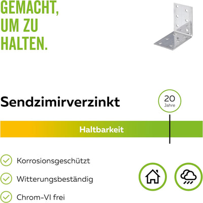 Lochplattenwinkel, 100 x 100 x 80 mm / 25 Stk., Oberflaeche: sendzimirverzinkt, 100 x 100 x 80 mm /