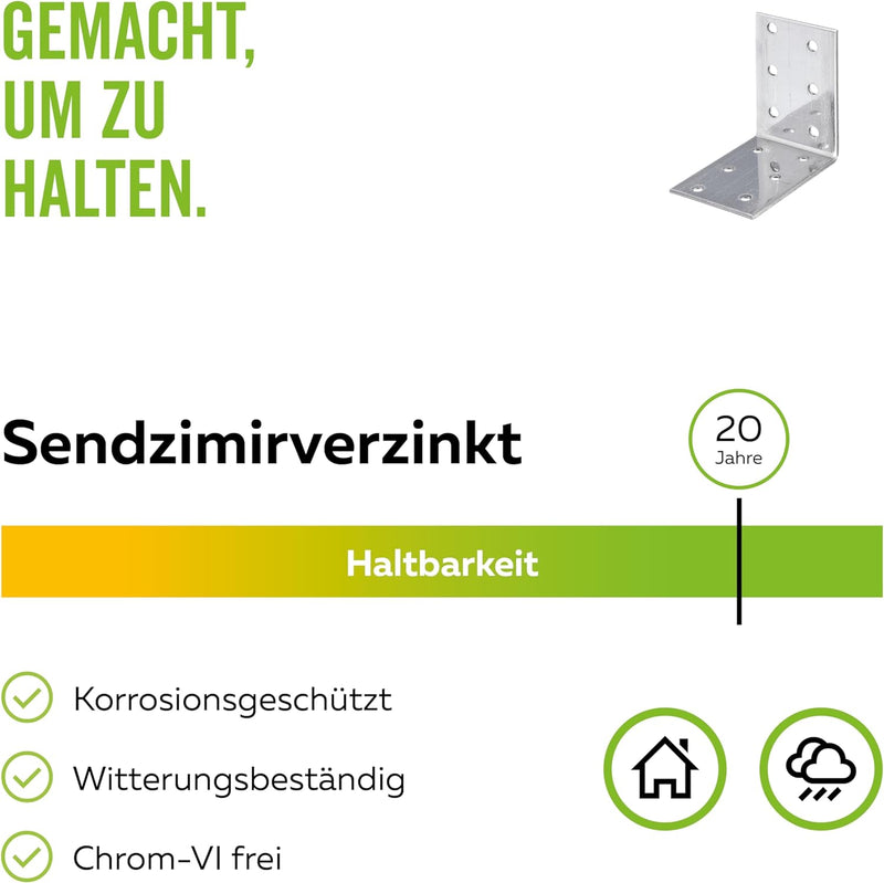 Lochplattenwinkel, 100 x 100 x 80 mm / 25 Stk., Oberflaeche: sendzimirverzinkt, 100 x 100 x 80 mm /
