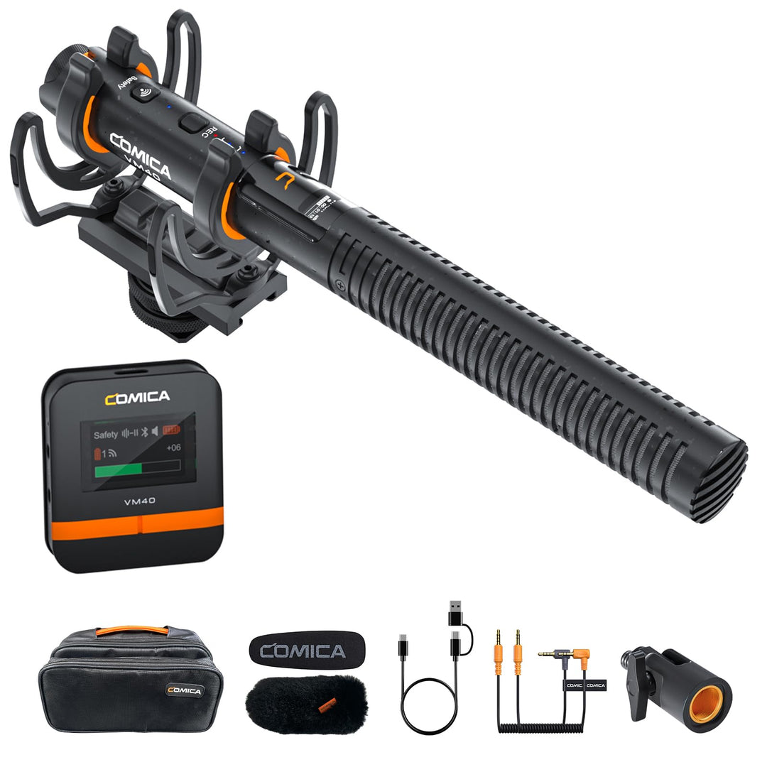 COMICA VM40 Shotgun Microphone with Wireless Modes, 48kHz/32-bit, 32GB Storage, Safety Audio Track,