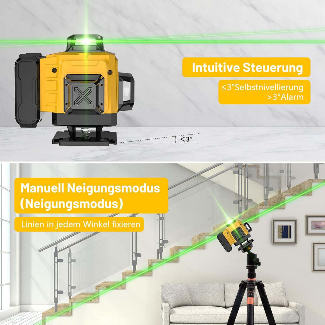 Kreuzlinienlaser mit Stativ, 16 Line Laser Level, 4 x 360 ° Laser Wasserwaage mit Akku, Fernbedienun