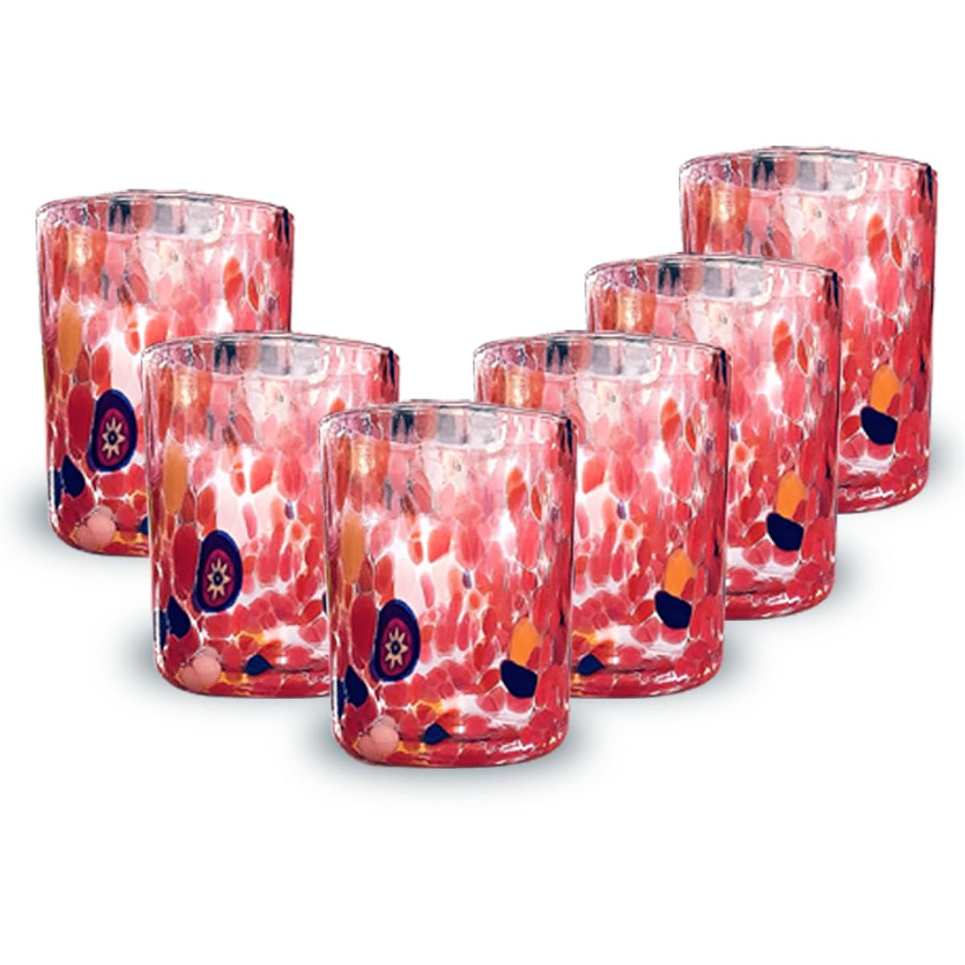 Gocce di Murano Set mit 6 Schnapsgläsern, Regenbogen, aus mundgeblasenem Muranoglas, 80 ml, Handarbe