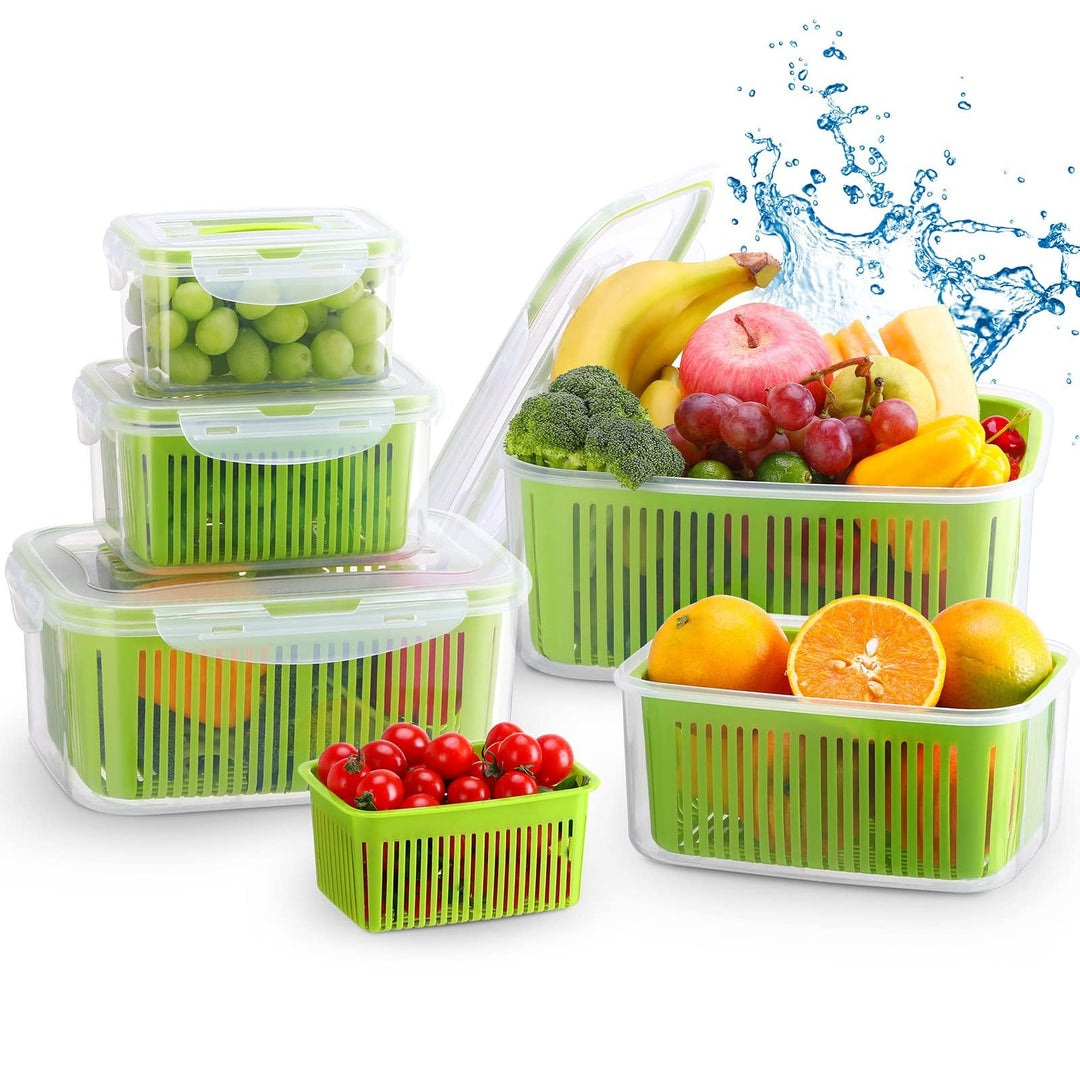 Luxear Frischhaltedosen Obst Gemüse mit Deckel Sieb, Vorratsdosen 5 Set 5,8L+3,8L+2,3L+1,3L+0,7L BPA