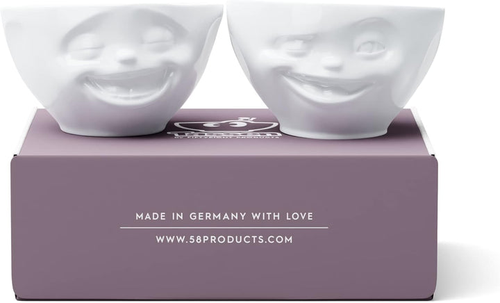 FIFTYEIGHT PRODUCTS / Schälchen-2er Set „Lachend & Zwinkernd“ (Porzellan, 200ml, Weiss, Made in Germ