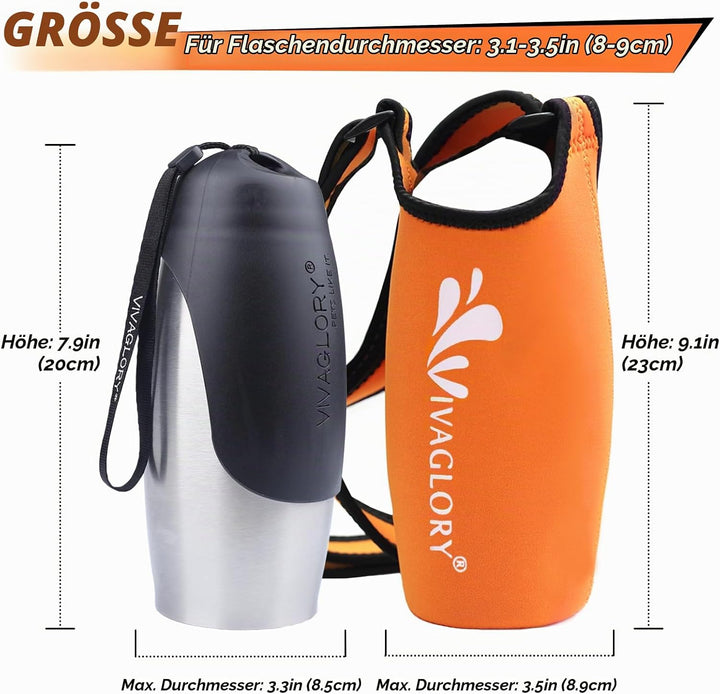 VIVAGLORY hundetrinkflasche &amp; wasserflaschenhalter mit Schultergurt-Kombi, Hunde Trinkflasche &amp; Wass