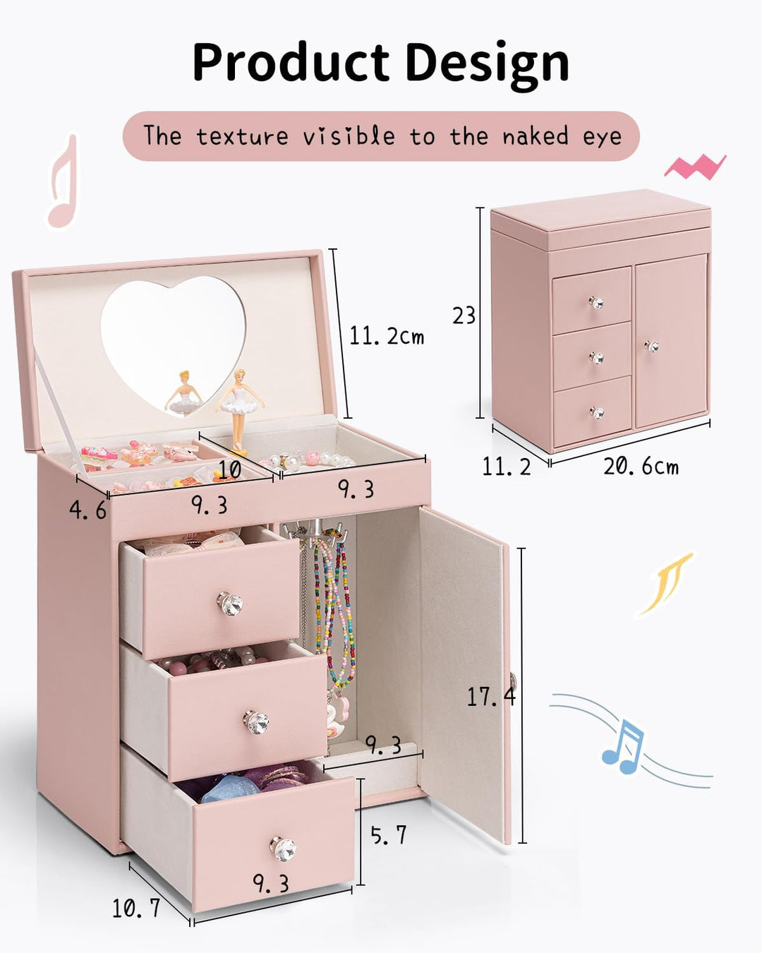 VLANDO Musical Schmuckkästchen Mädchen, grosses Kind Musik-Box mit Ballerina für Geburtstag Schlafzi