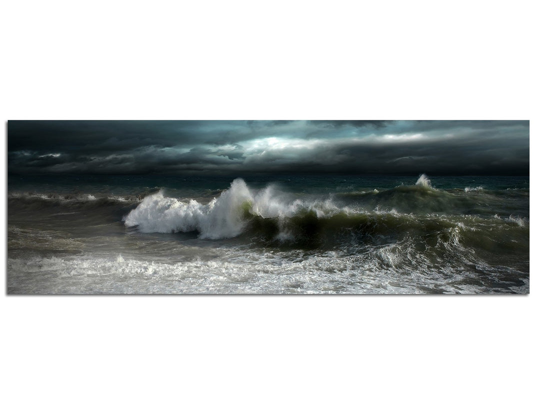 Paul Sinus Art Panoramabild auf Leinwand und Keilrahmen 150x50cm Meer Wellen Dunkelheit Sturm