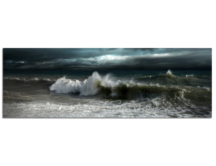 Paul Sinus Art Panoramabild auf Leinwand und Keilrahmen 150x50cm Meer Wellen Dunkelheit Sturm