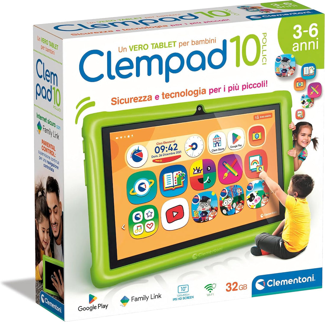 Clementoni 16795 Clempad Tablet für Kinder von 3 – 6 Jahren, Lerntechnologie, (10 Zoll), IPS-HD-Bild
