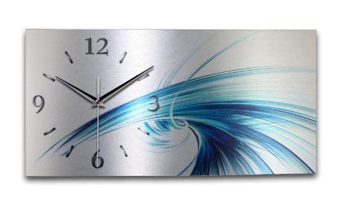 Kreative Feder „Abstrakt blau“ - Designer-Wanduhr aus gebürstetem Aluminium in Zwei Grössen mit leis