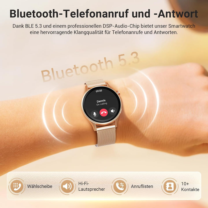 Smartwatch Damen Herren Rund mit Telefonfunktion- 1.32" AMOLED Display, Fitnessuhr mit 110+ Sportmod