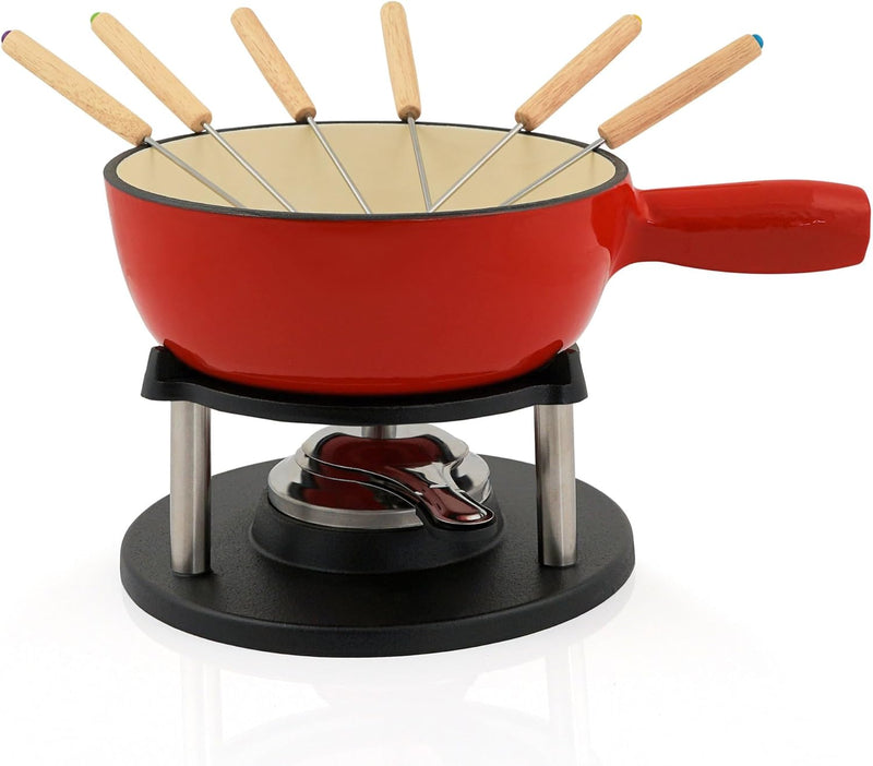 BBQ-Toro Gusseisen Fondue Set für 6 Personen | 2 Liter | Fondueset 9 teilig mit Brenner und Gabeln |