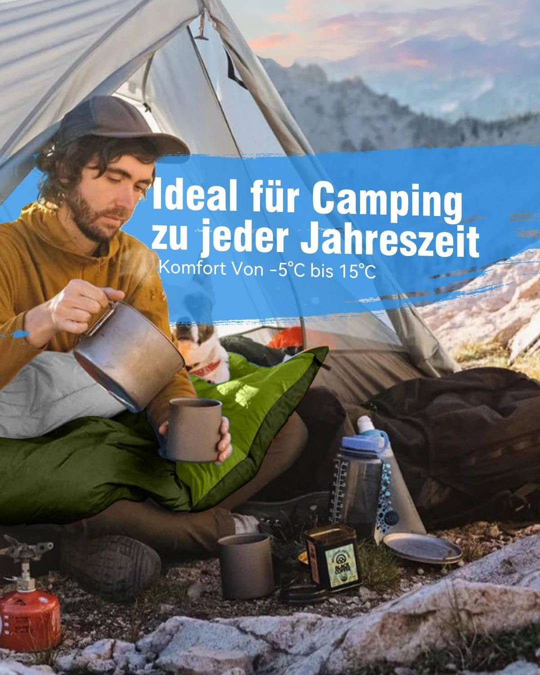 Schlafsack 3-4 Jahreszeiten, Outdoor Wasserdicht Ultraleicht Deckenschlafsack mit Innentasche für Er