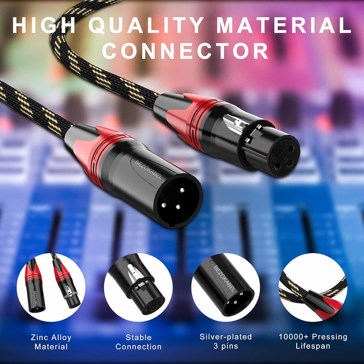BEZOKABLE XLR-Mikrofonkabel, 1,8 m, Nylon, geflochten, kompatibel mit Mikrofonen, Mischpulten, Lauts