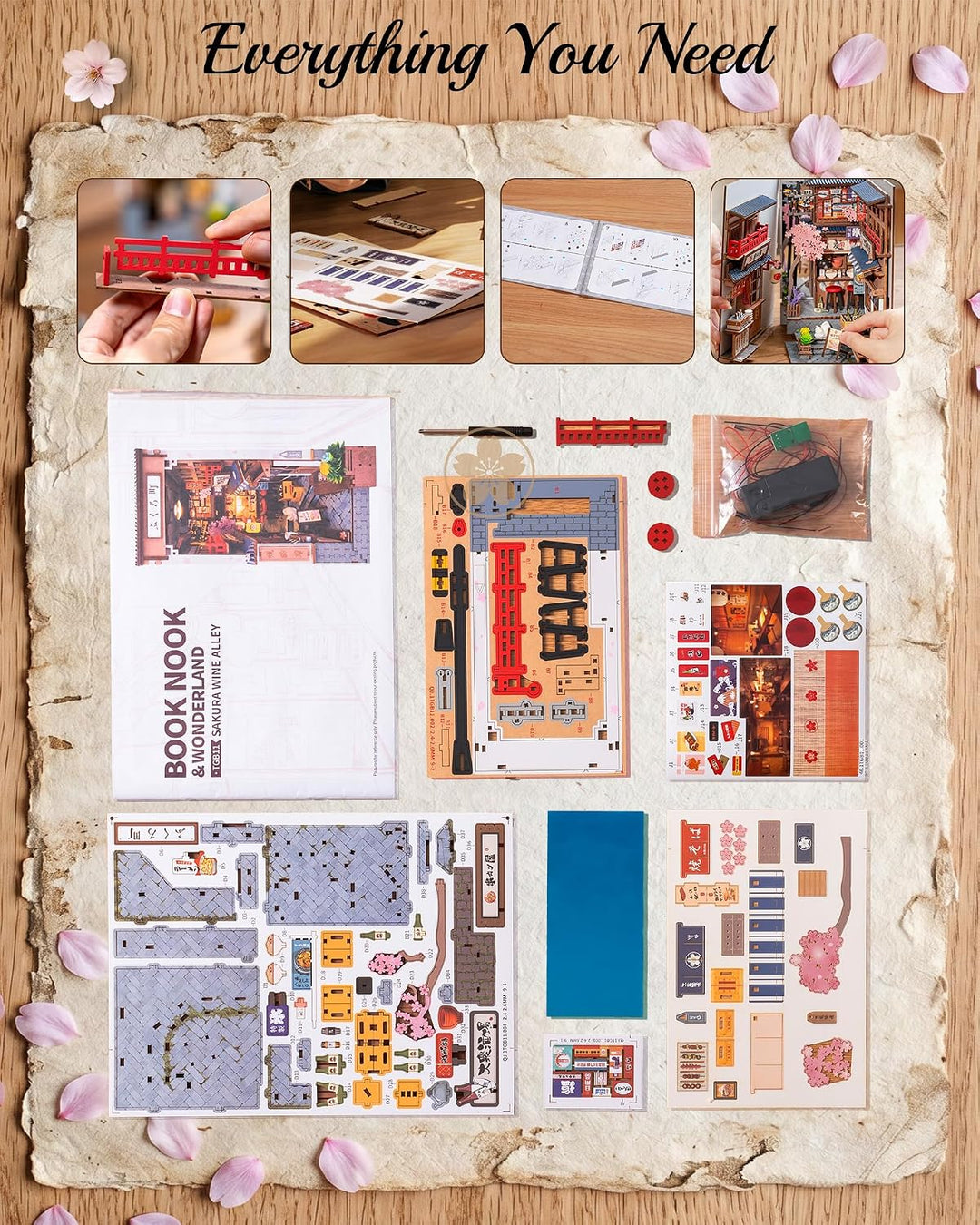 Rolife Book Nook Kit Sakura Weinallee Booknook Japanischer Stil Izakaya DIY Miniaturhaus Kit für Erw