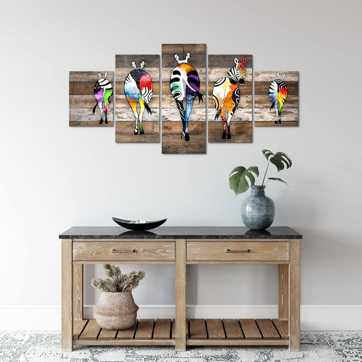 Runa Art Wandbilder Zebra 5 Teilig Bild auf Vlies Leinwand Deko Loft Wohnzimmer Streetart Beige Brau