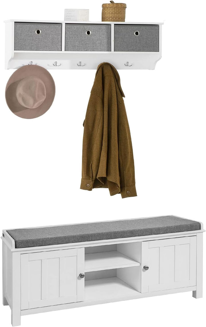 SoBuy Wandgarderobe-Set Flurset Flurmöbel Schuhbank mit Sitzfläche Flurgarderobe FSR35-W+FRG282-W