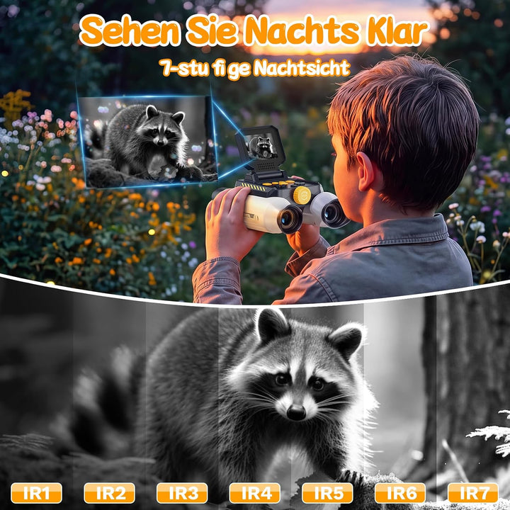 Interaktives Fernglas Kinder mit Nachtsicht, Kamera, Video(Weiss) | Kinderfernglas mit 10-facher Ver