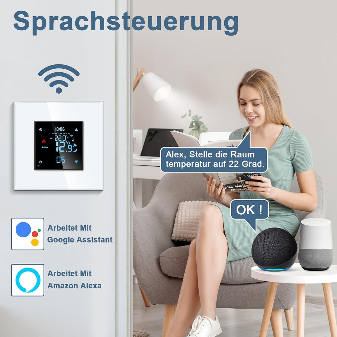 CNBINGO Smart Thermostat Unterputz mit Fühler, Digitaler Raumthermostat für Wasser Fussbodenheizunge