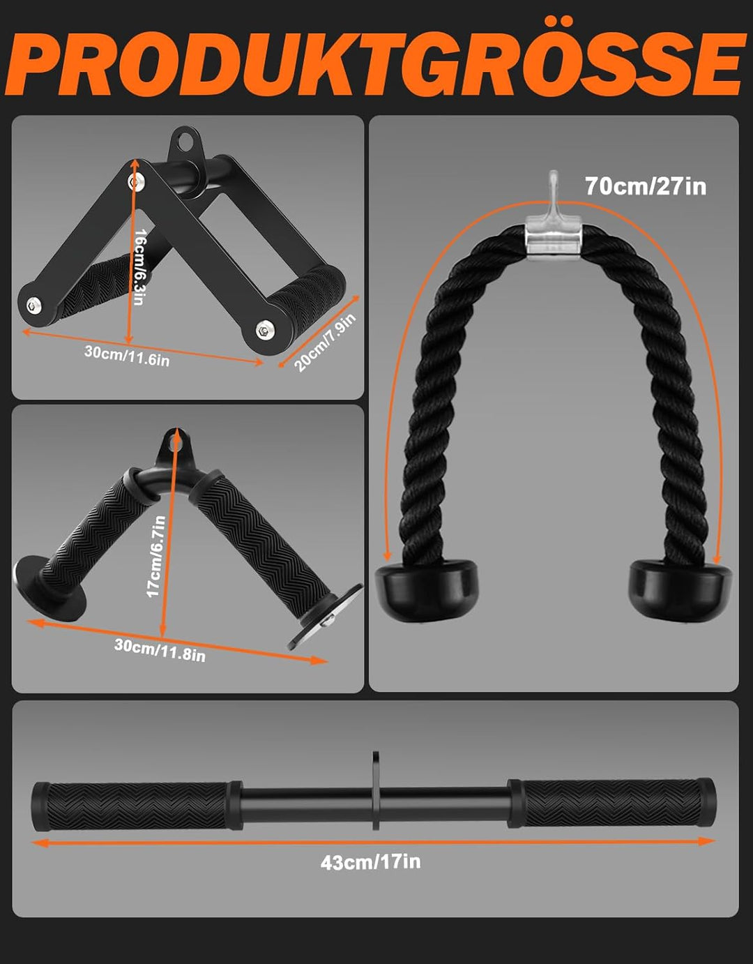 Fitarc Kabelmaschinen-Zubehör Set, Lat Pulldown Zubehör für Heimfitnessgeräte, Trizeps-Zuggriff für