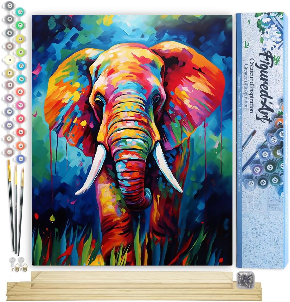 Figured'Art Malen Nach Zahlen Erwachsene Mit Rahmen Elefant Farbenfroh Abstrakt - Paint by Numbers B