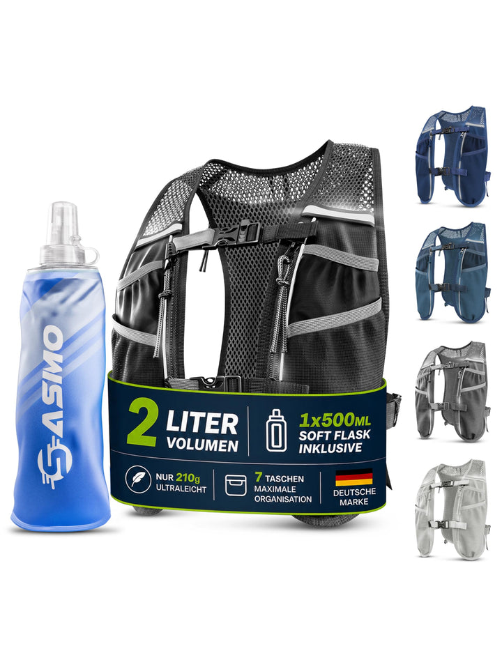 SASMO® Laufweste Damen & Herren 5L / 2L | Running Vest - Ultraleicht & atmungsaktiv| Laufrucksack Da