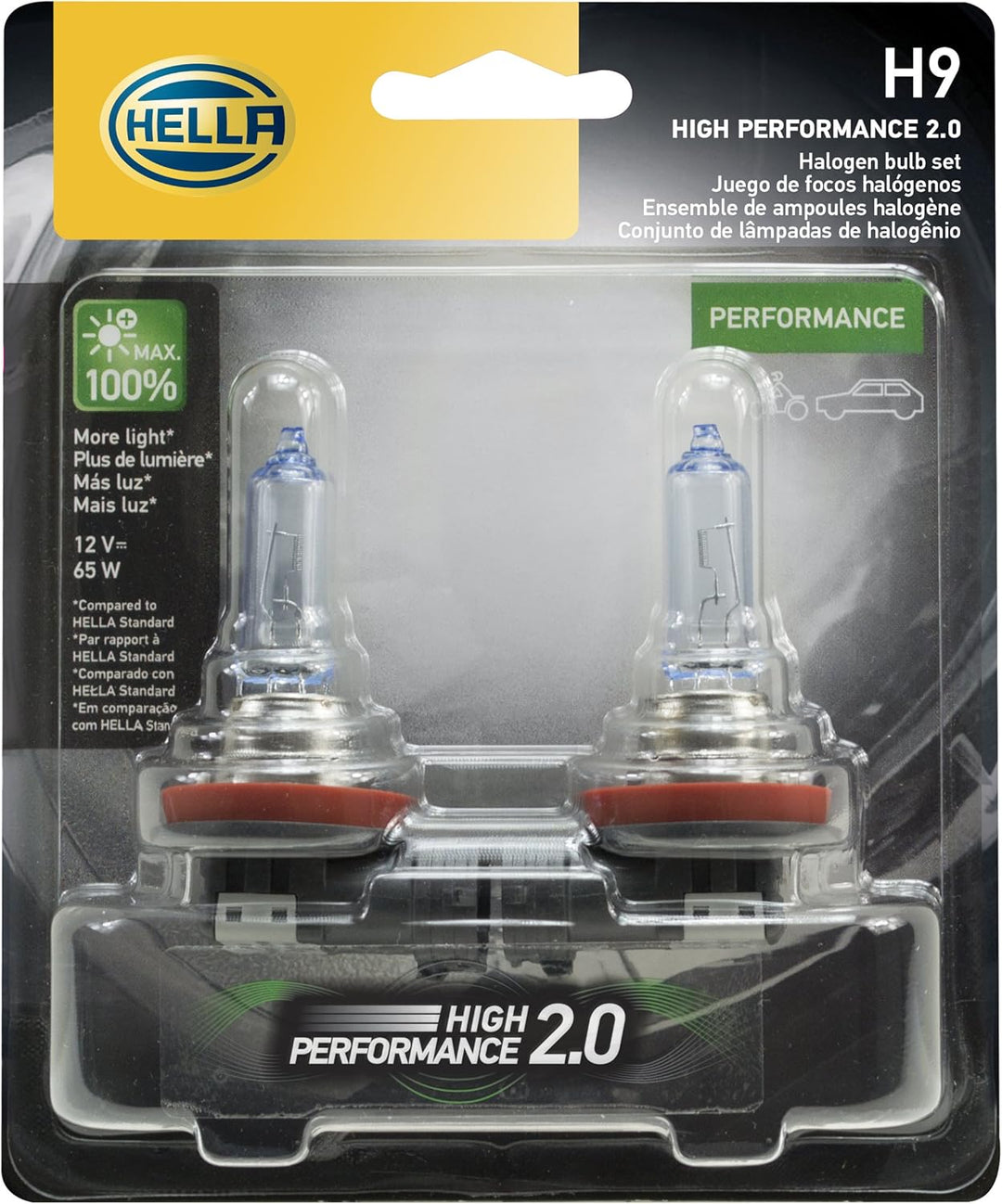 HELLA H9 2,0 TB Hochleistungslampe, 12 V, 65 W, 2 Stück HP2.0 - 65W Doppelblister, HP2.0 - 65W Doppe