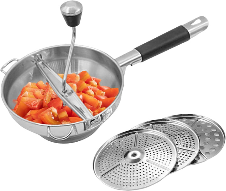 Kartoffelstampfer, Edelstahl Passiermühle mit 3 Frässcheiben, Reibequetsche Küchenwerkzeug, Passierm