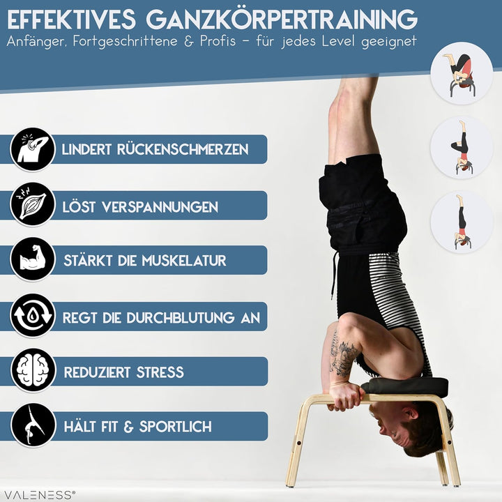 Yoga Kopfstandhocker - Hochwertiger Yoga Hocker inkl. Yogagurt, Yogablock & Übungsposter - Yoga Stuh