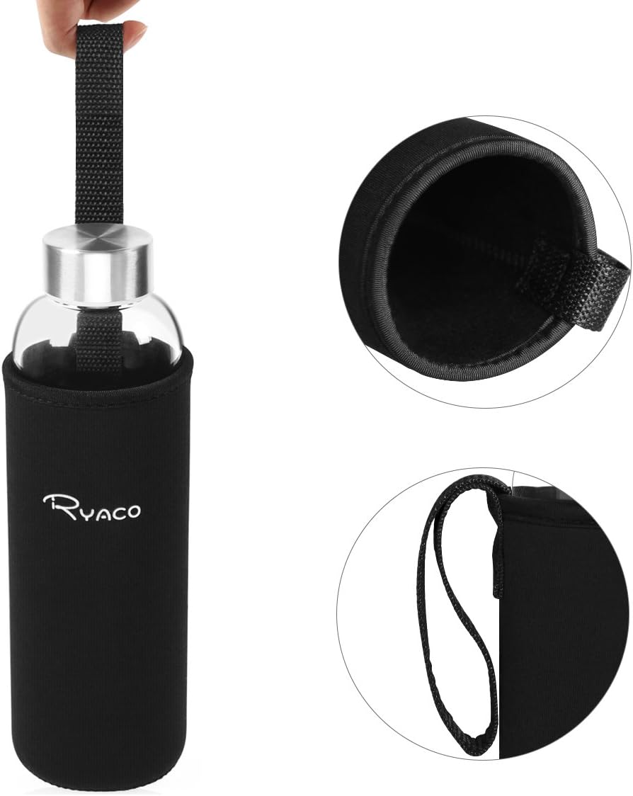 Ryaco Trinkflasche aus Glas 550ml/750ml/1000ml/1L,Glasflasche mit Neoprenhülle,Glastrinkflasche mit