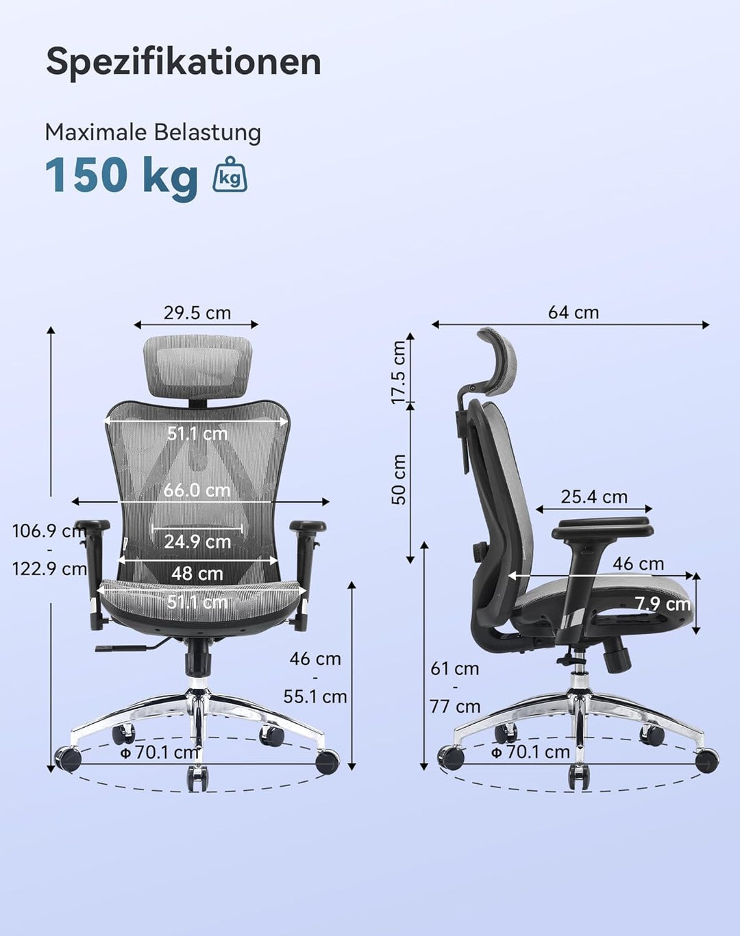 SIHOO Ergonomischer Bürostuhl, Chefsessel mit 3D verstellbare Armlehne und Lendenwirbelstütze, Hautf