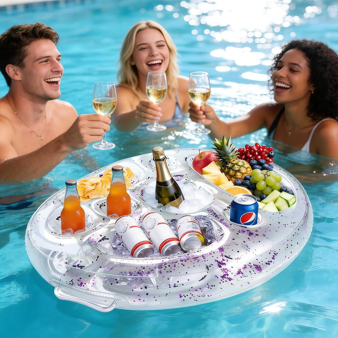 Ulikey Poolbar, 2in1-Getränke und Snackhalter, Transparent Aufblasbarer Getränkehalter Schwimmender,