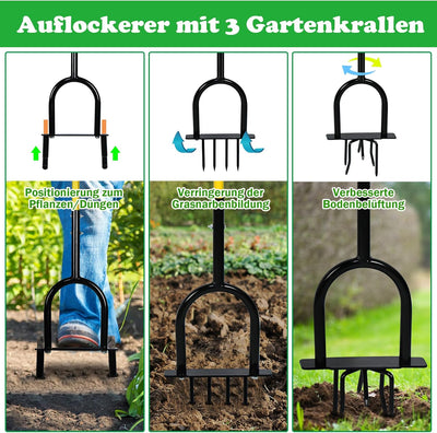 SUBTLETY 99cm Handvertikutierer Set Manuelle Vertikutier- & Bodenbelüftungsgerät Rasenlüfter mit 3 A