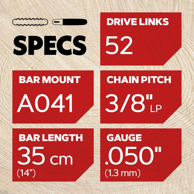 Oregon Sägenkette und Führungsschiene - 3/8" Low Profile, 1.3mm, 52 Antriebsglieder Sägekette und 35