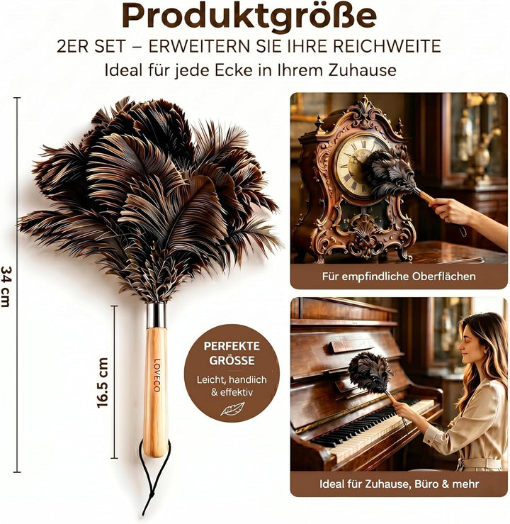 Loveco 2er Staubwedel Straussenfedern, Flauschig & Weich, Effektive Staubentfernung für Haushalt, Au