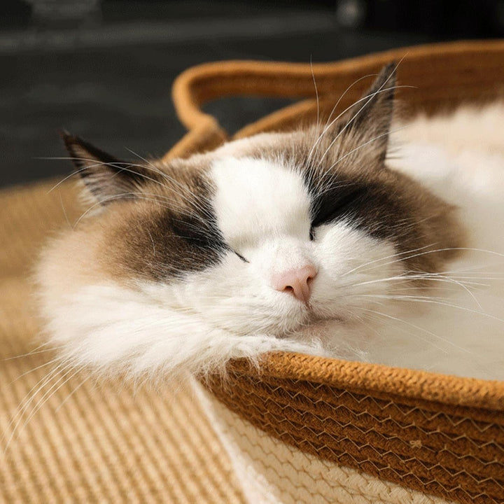 Katzenkorb | Aus Baumwollseil Geflochtenes Katzenbett | Waschbarer Abnehmbarer Weicher Flechtkorb Fü