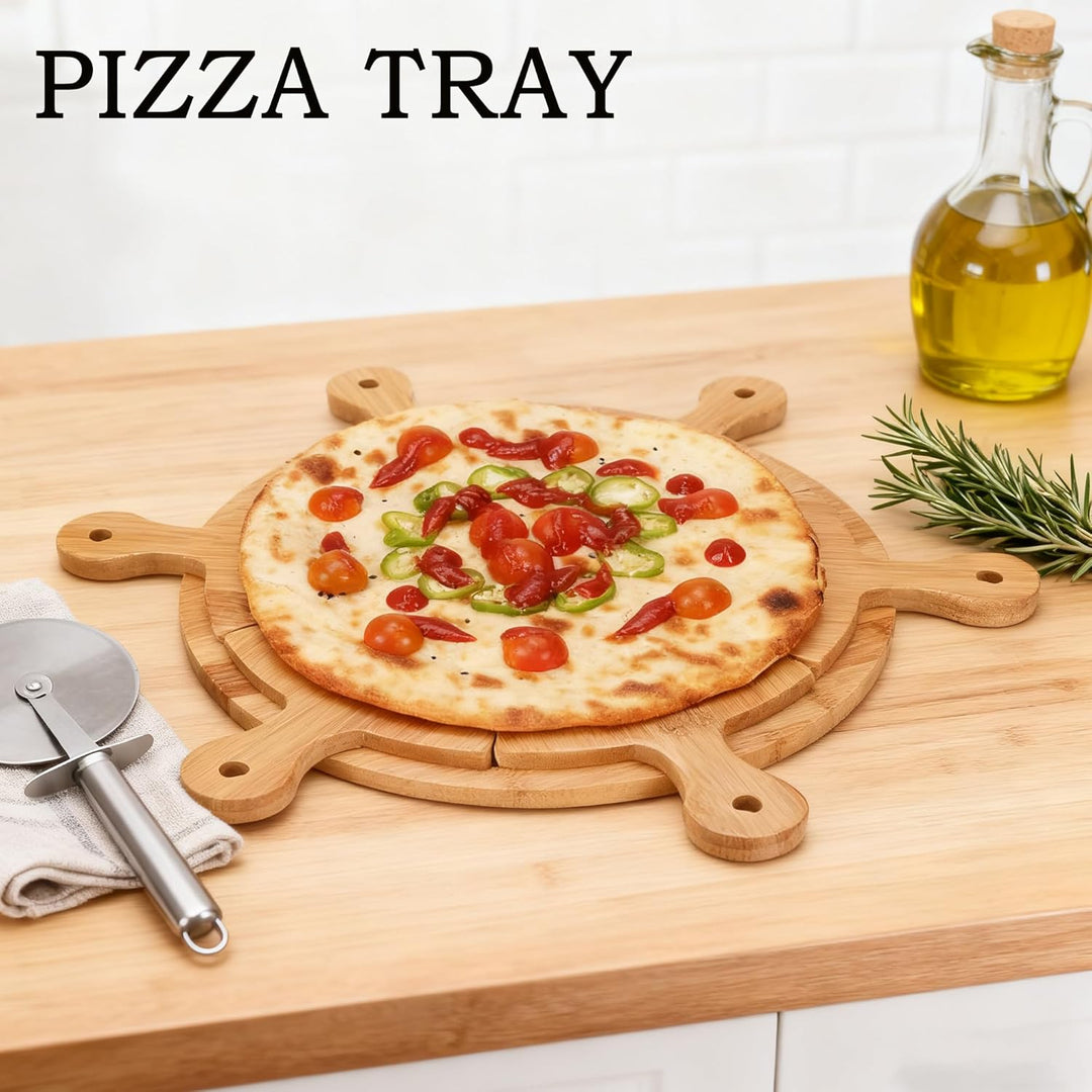 Pizza Paddle Service Board, 11in Rundes Fruchtbrett Mit 6pcs Dreieckigen Einzelpanelen, Pizzateller