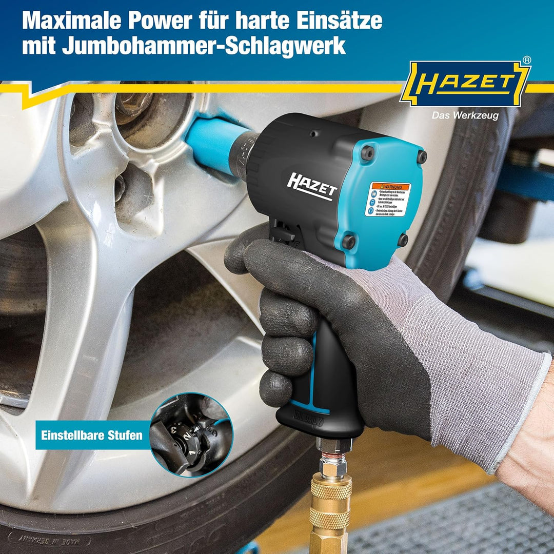 HAZET Druckluft-Schlagschrauber 9012M-1 | extra kurz - nur 80 mm, Max. Lösemoment: 1200 Nm, Vierkant