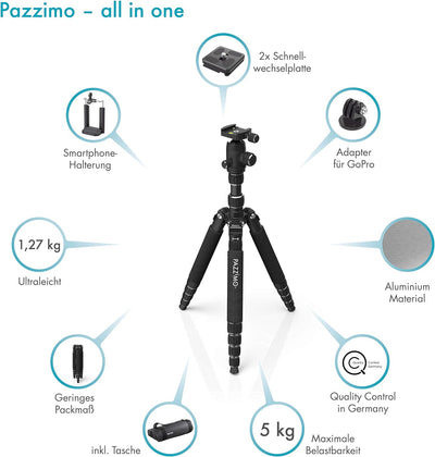 Kamera Stativ für Spiegelreflexkamera (DSLR-Tripod mit Zubehör, 1530g leicht, 3-Wege Kugelkopf, inkl