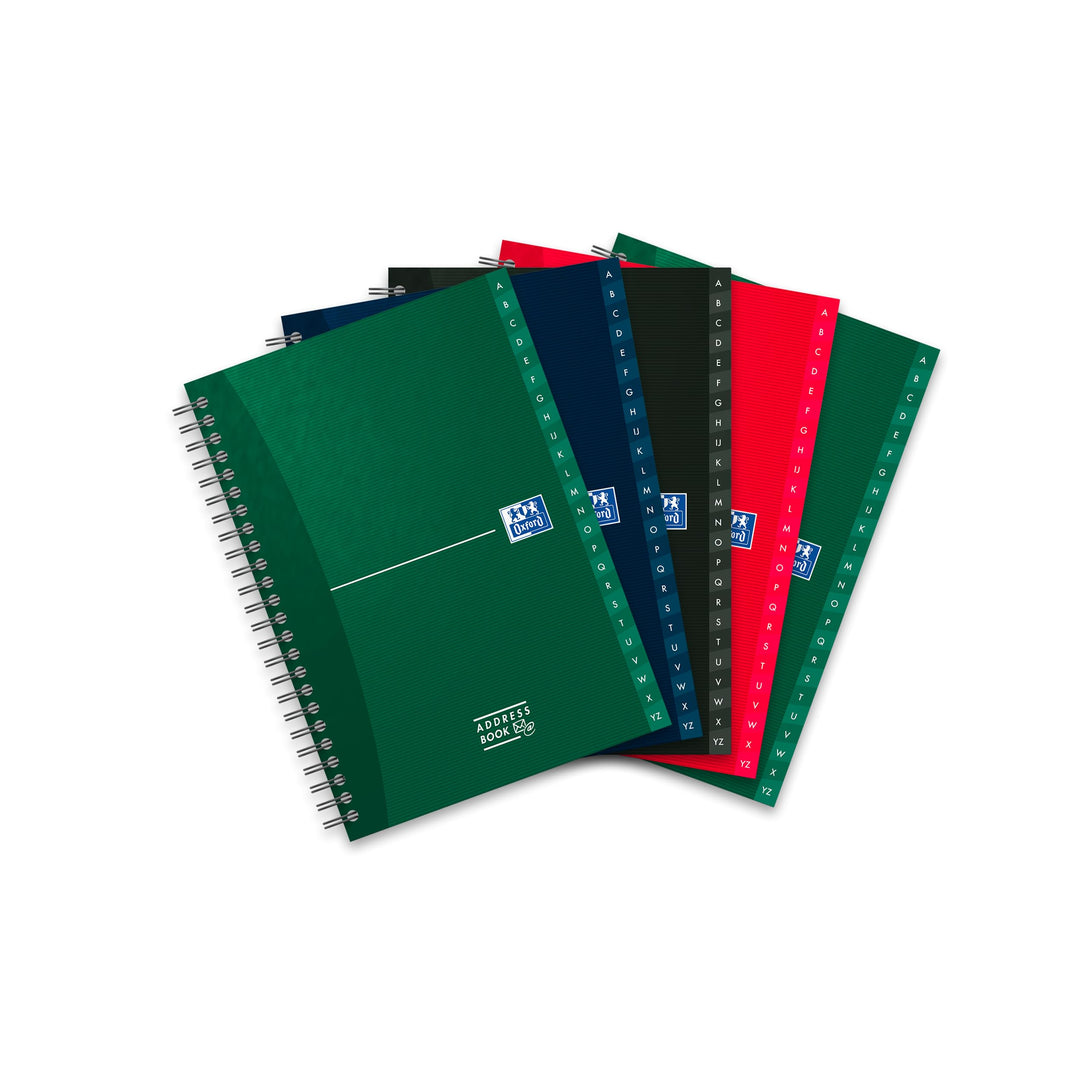 Oxford Adressbuch A5, mit Doppelspirale, 144 Seiten, 4 Farben, 5 Stück 1 A5, Sonderlineatur, 1 A5, S