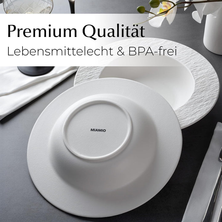 MIAMIO - Suppenteller Set/Pastateller, Keramik (650ml) - Oasis (Weiss) | Keramik Suppenteller Set, 4