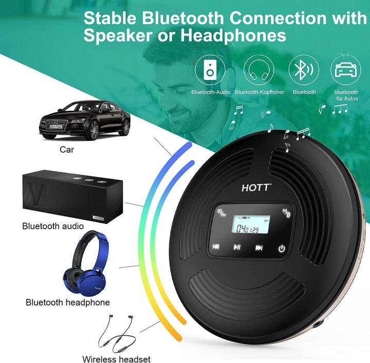 Wiederaufladbarer Bluetooth CD Player tragbar,CCHKFEI persönlicher kompakter tragbarer CD-Player mit