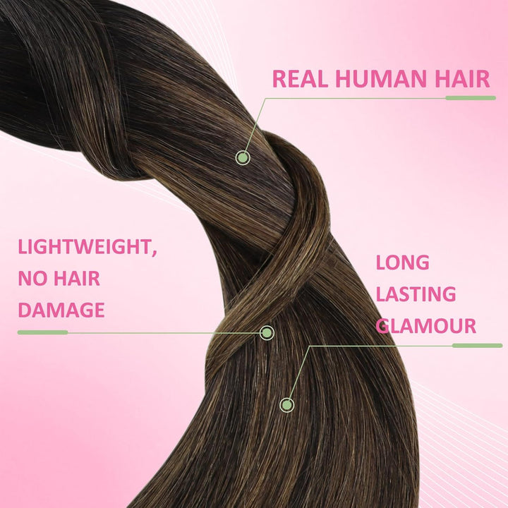 YoungSee Echthaar Extensions Tape Braun 60 cm Tape Extensions Echthaar Braun Ombre Echthaar Tape in