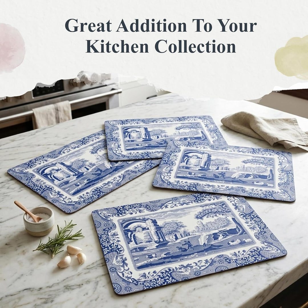 Blue Italian Placemats, Wood, Blue and White, 40.1 x 29 x 0.58 cm