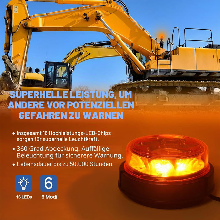 Qiping 12V 24V LED Rundumleuchte Gelb mit Magnet, 6 Blitzmuster Orange Kennleuchte Magnetisch ECE R6