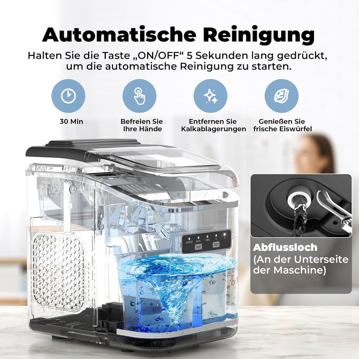 Eiswürfelmaschine, Acmeenjoy Eiswürfelbereiter Ice Maker 9 Eiswürfel in 6-8 Minuten, 12 KG in 24 H,