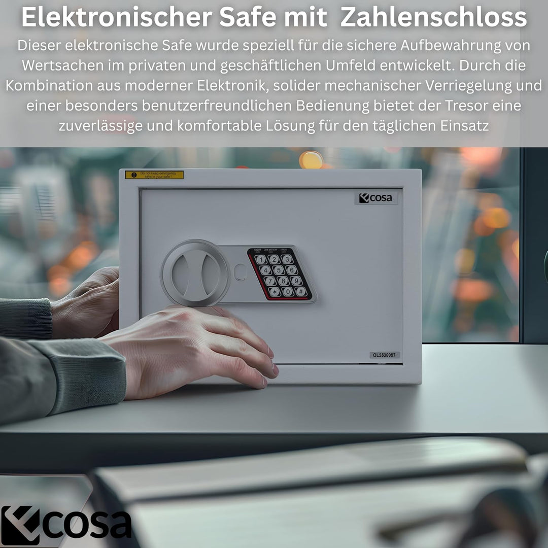 Ecosa ®Elektronischer Tresor Safe 35×25×25cm – Möbeltresor & Wandtresor mit Zahlencode und Schlüssel